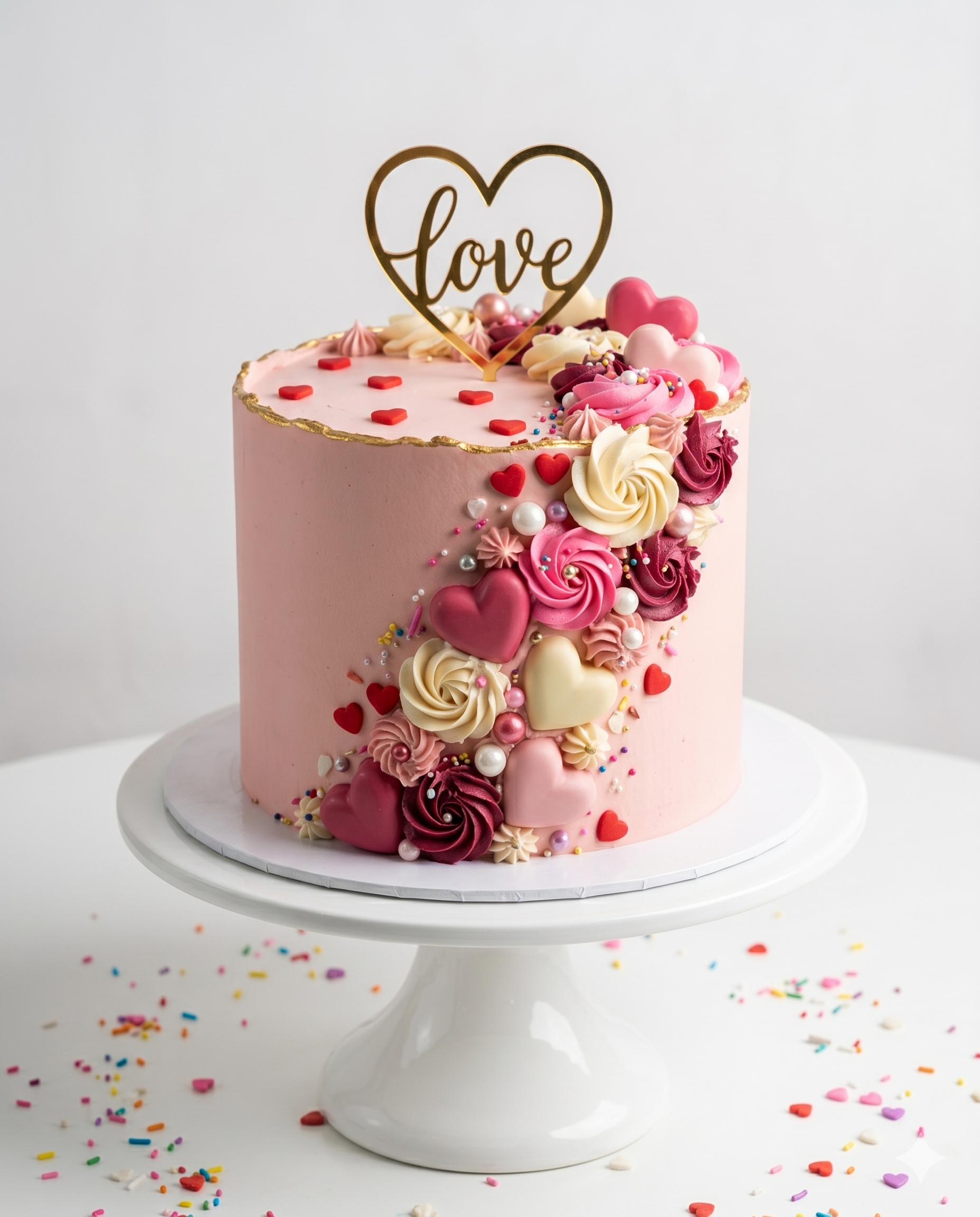 Strawberry Velvet Round Cake with Love Topper