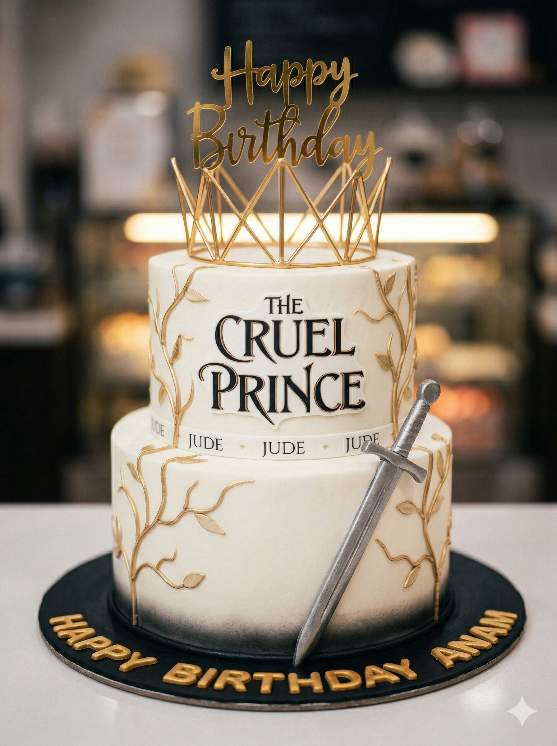 The Cruel Prince Gold Crown Tiered Cake