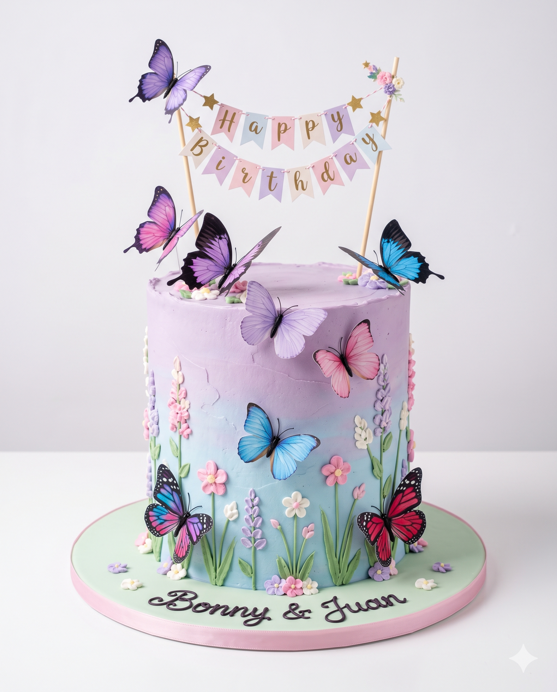 Whimsical Butterfly Garden Birthday Cake