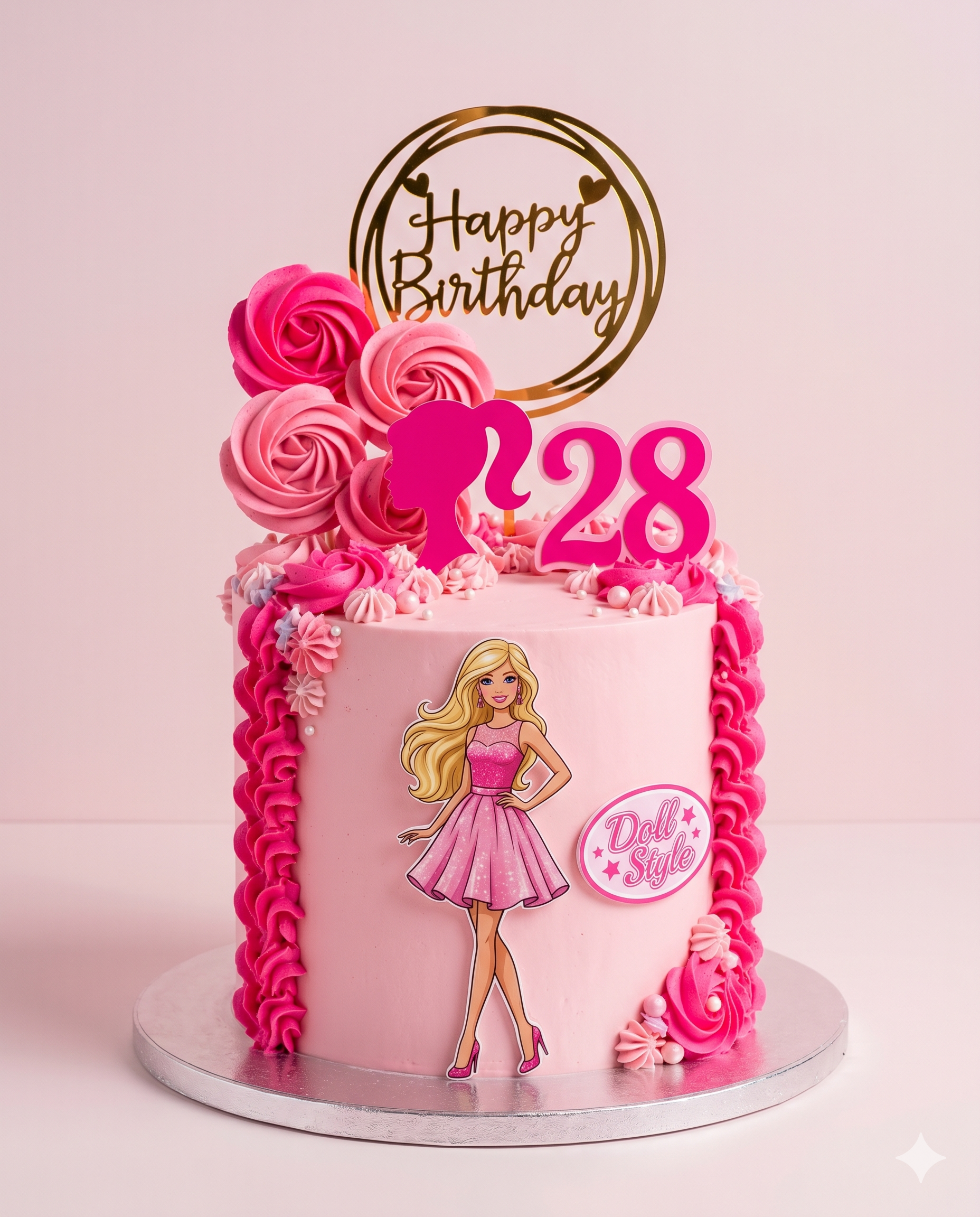 Pink Barbie Rosette Birthday Cake