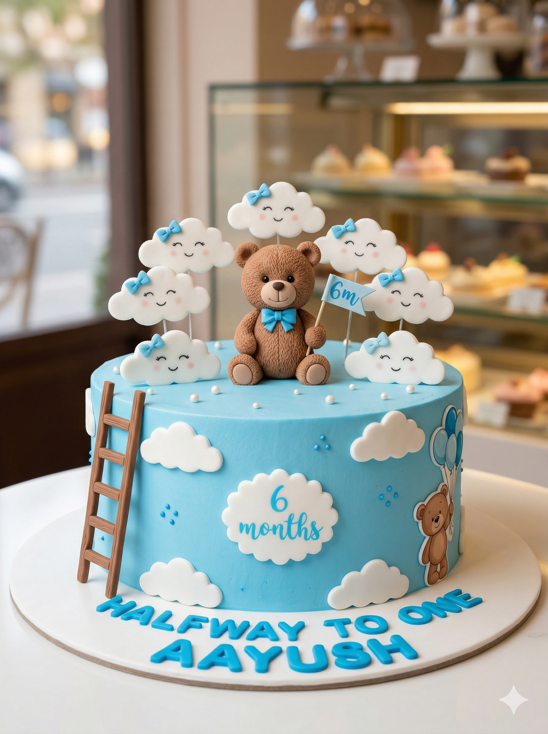 Blue Teddy Half Birthday Cake for Boys