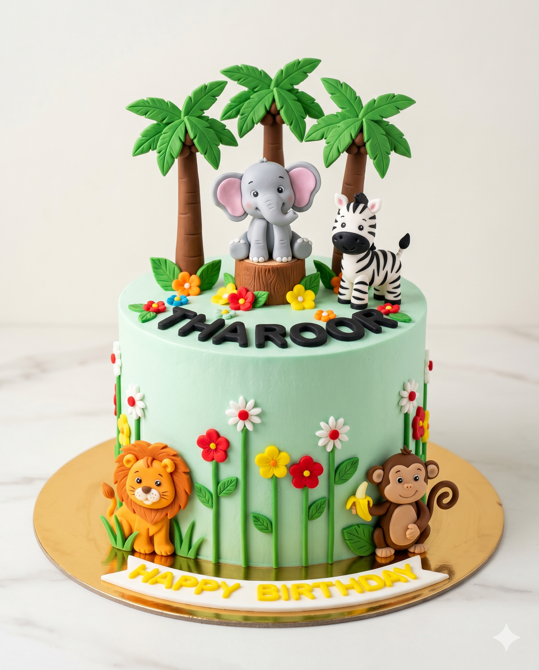 Jungle Safari Kids Birthday Cake with Animals