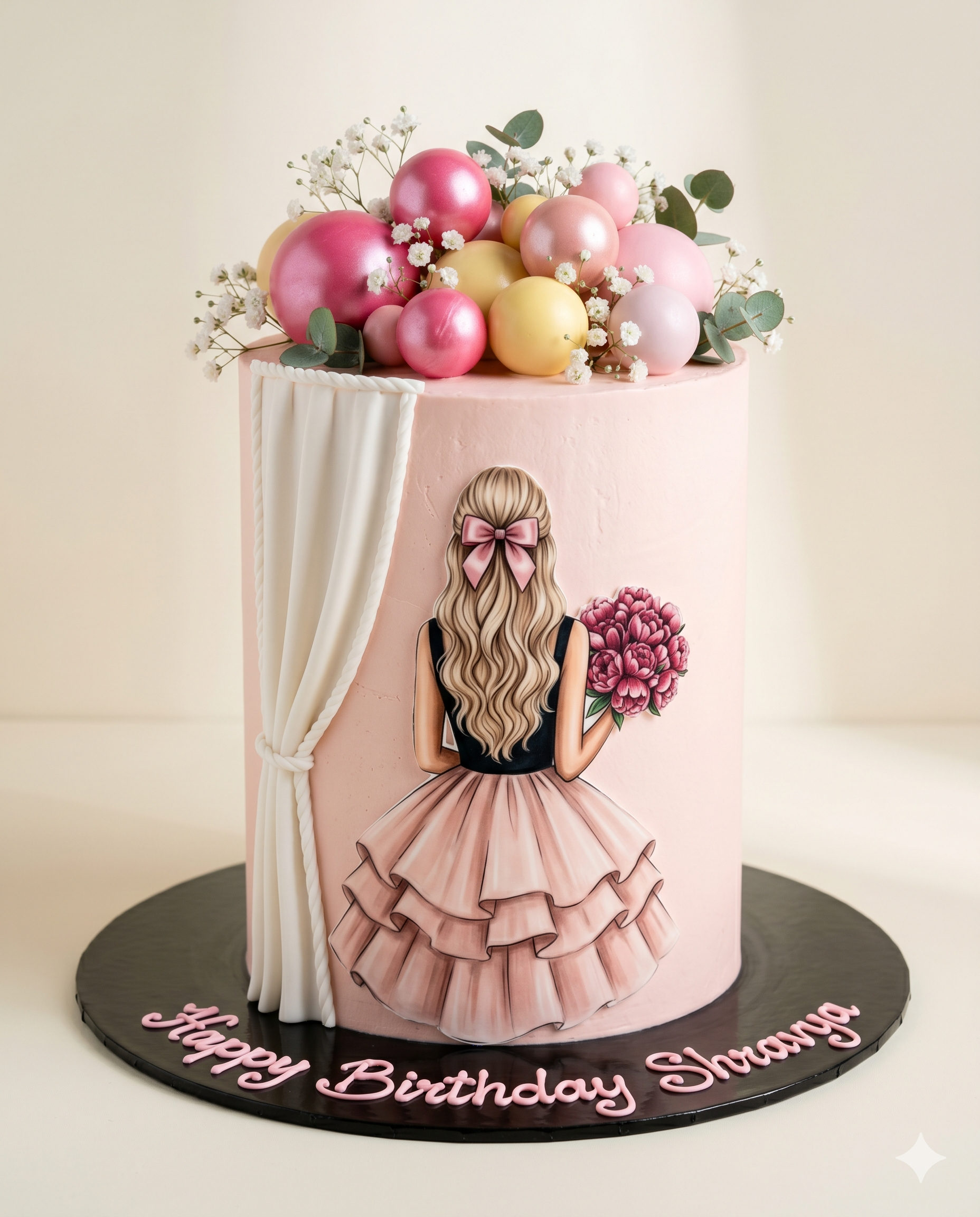 Blush Pink Girl in Ruffled Dress Cake