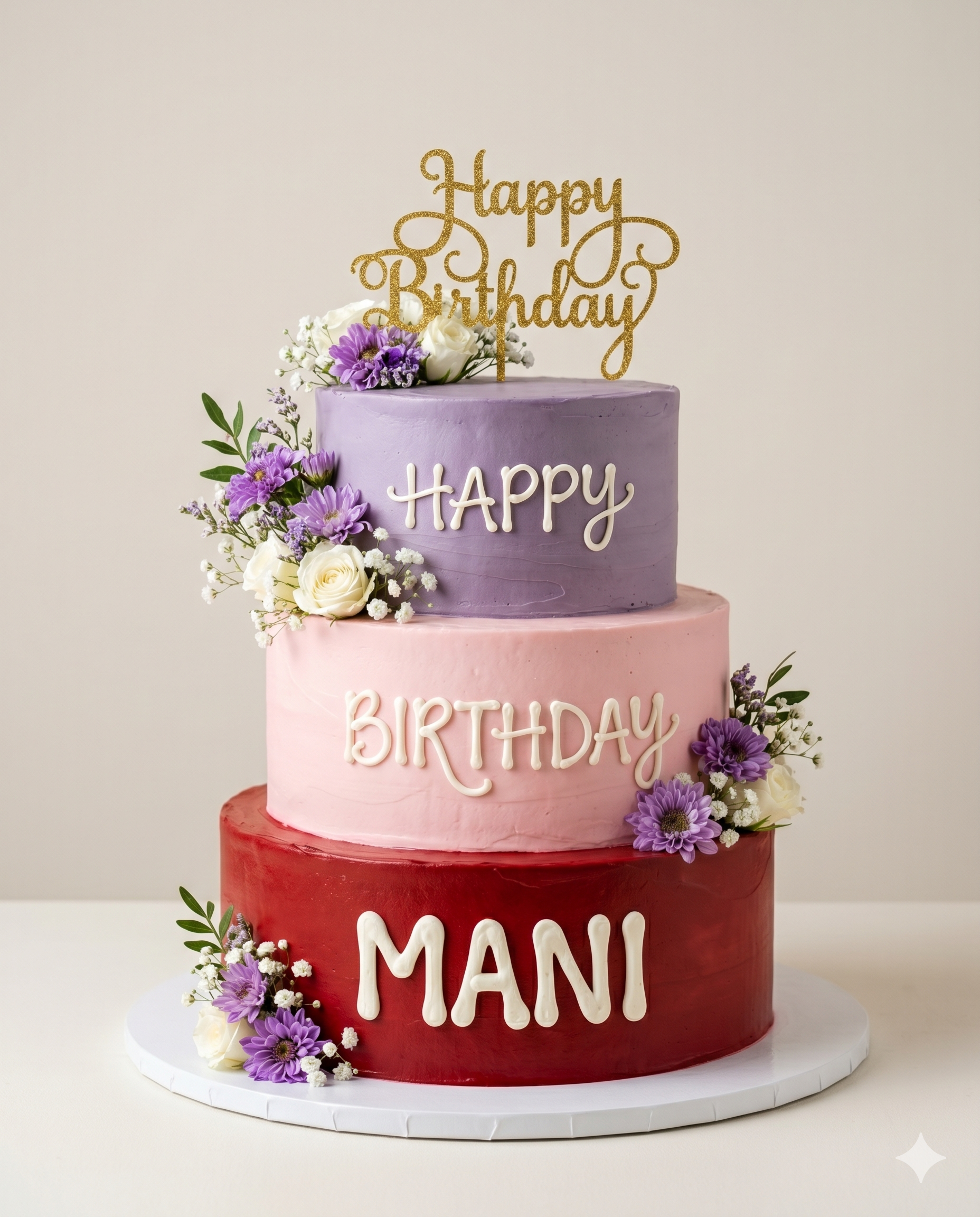 Three-Tier Floral Birthday Cake for Mani